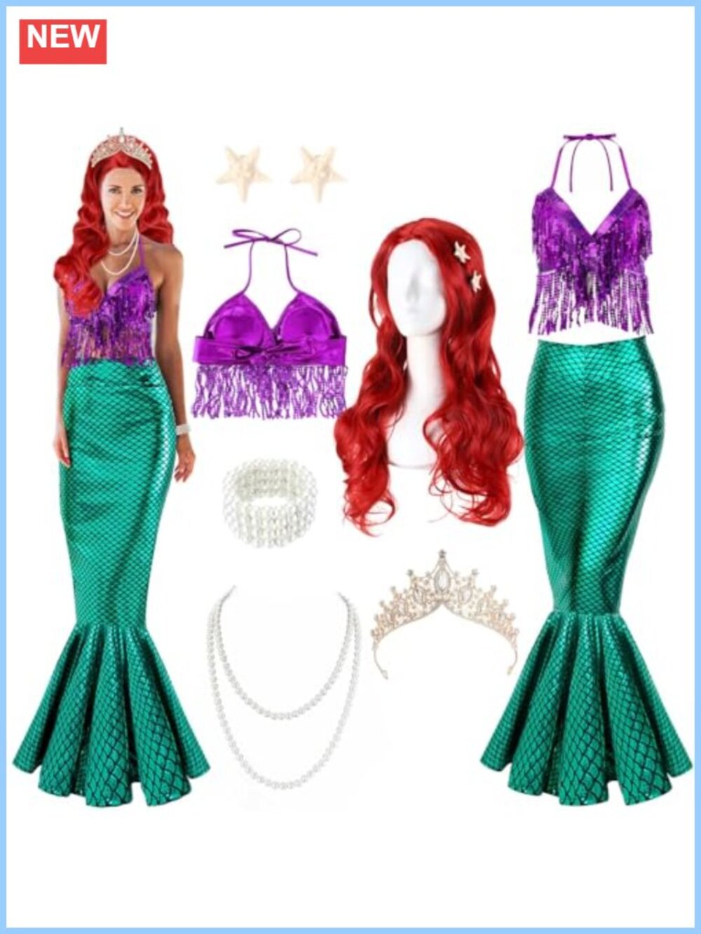 Mermaid Costume Set Sequin Top Fish Scale Skirt Halloween Cosplay